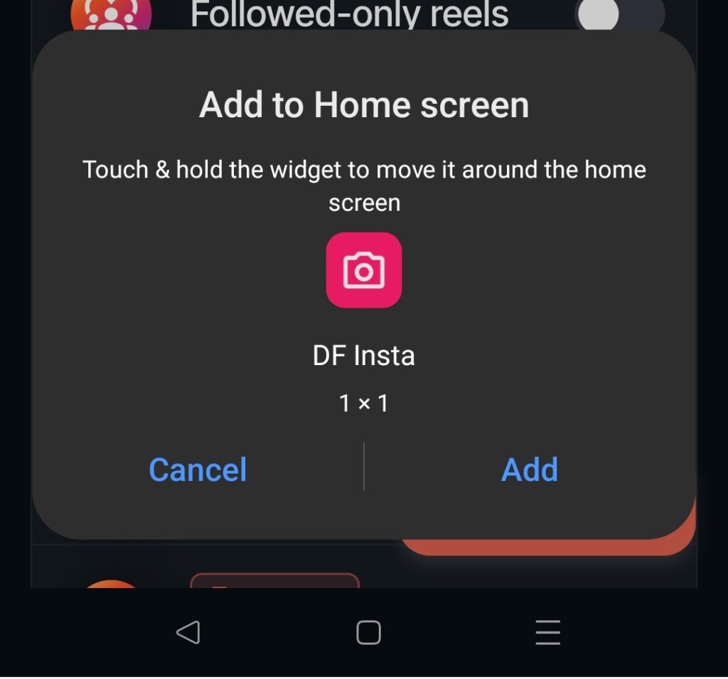 A screenshot showing how to add distraction-free instagram on android