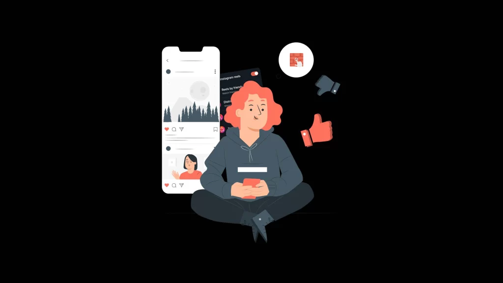 Woman using Instagram distraction free on her smartphone, browsing a clean feed without reels distractions.