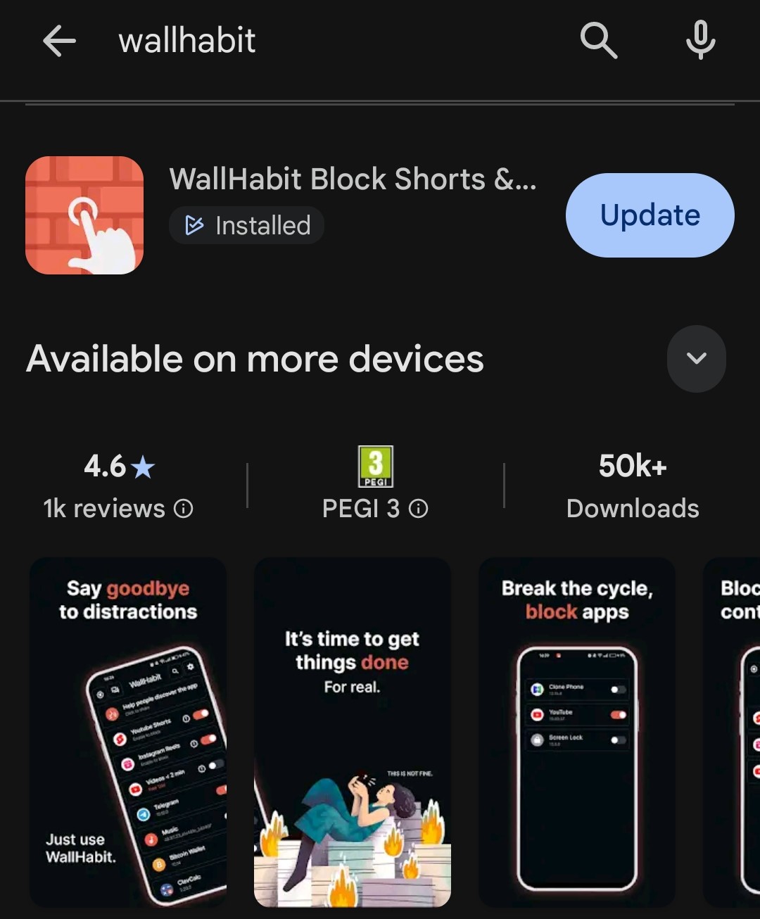 Seite von WallHabit im Play Store