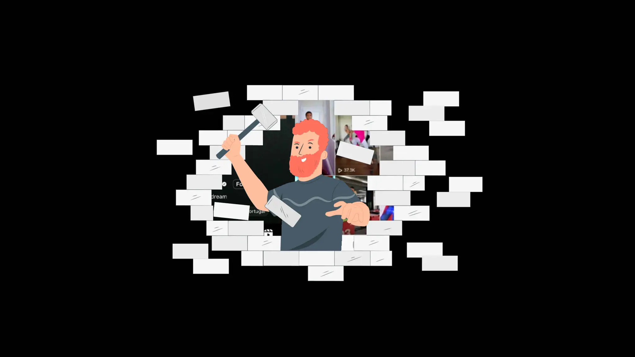 Man building a wall to block and disable Instagram distractions like Reels.