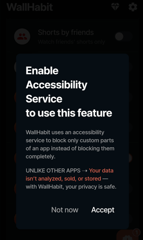 The requested permission for Distraction Free Instagram APK to work