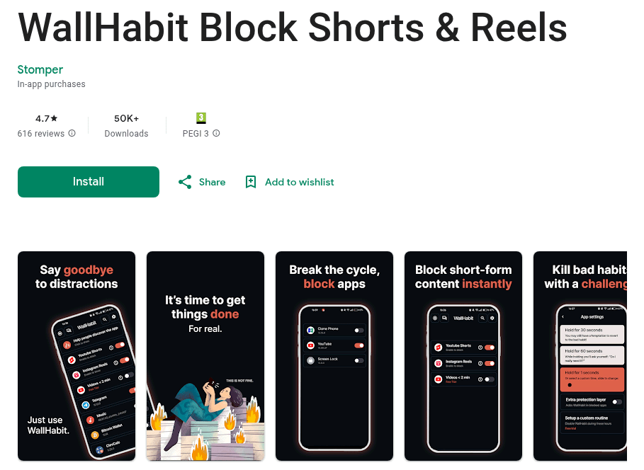 The download page of WallHabit on playstore