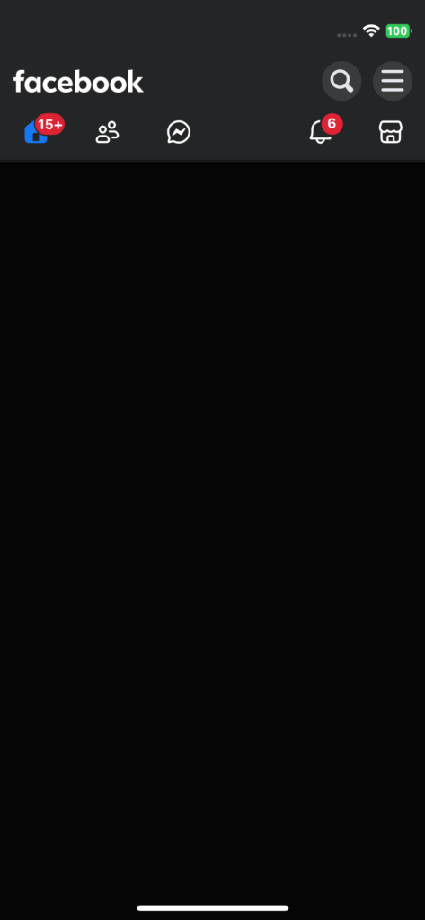 A screenshot of a feedless distraction-free facebook on iOS