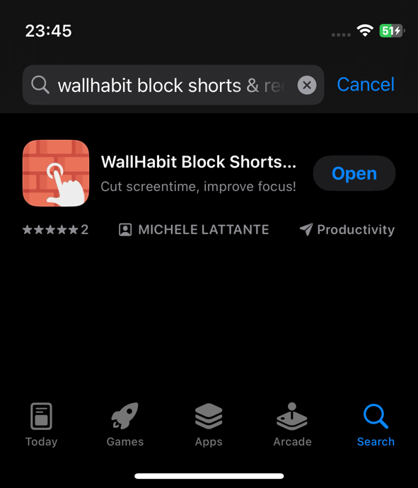 Appstore search page showing WallHabit app