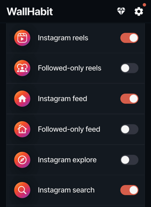 An image of WallHabit on iOS showing Instagram in-app blocking