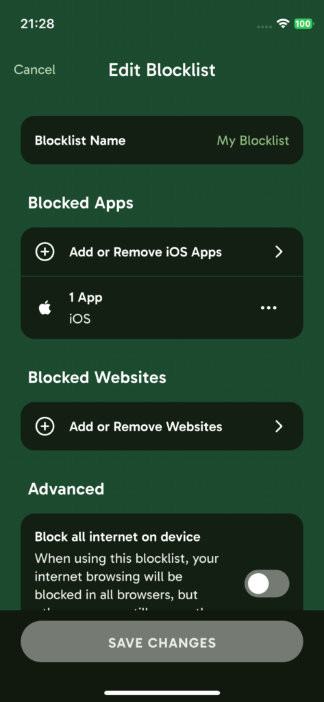 A screenshot of freedom app blocker