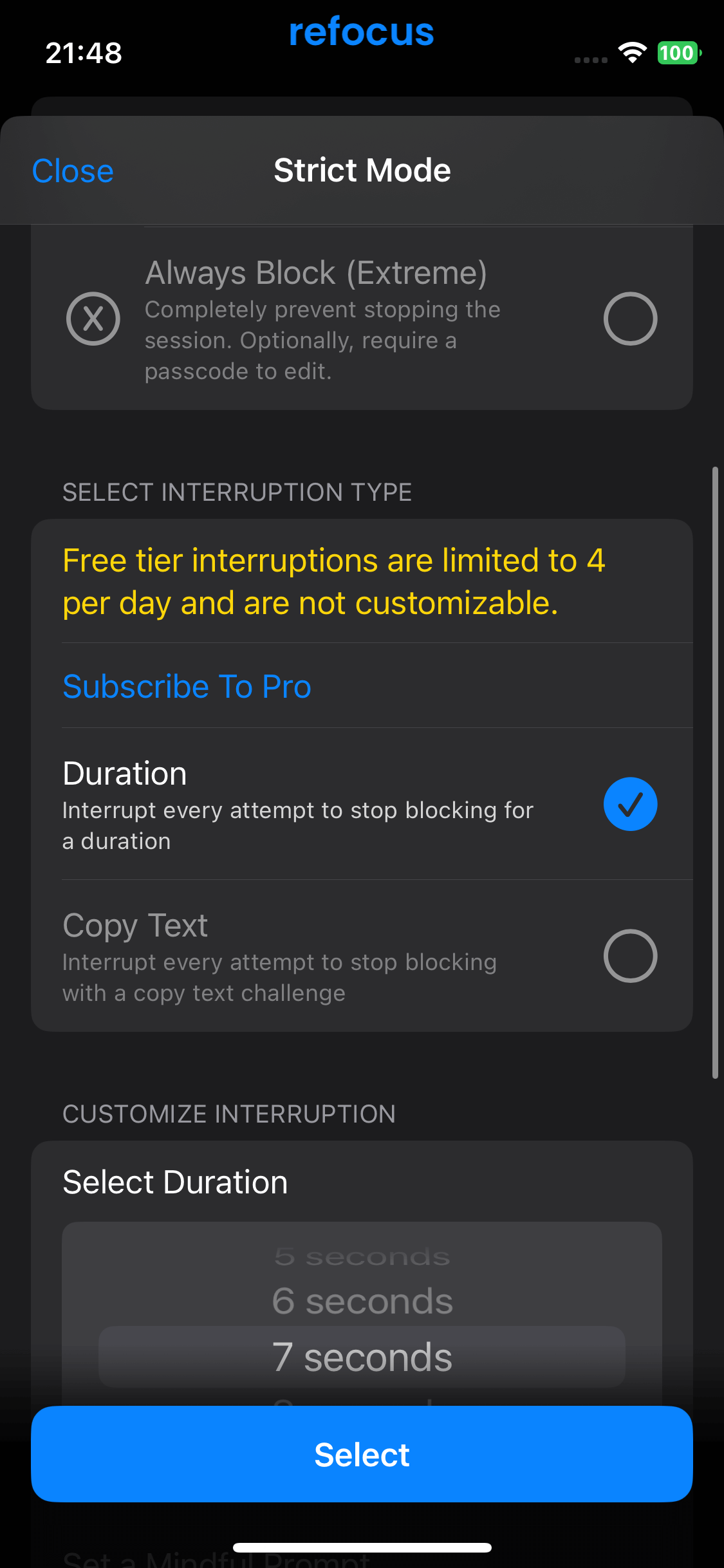 A screenshot of refocus app blocker