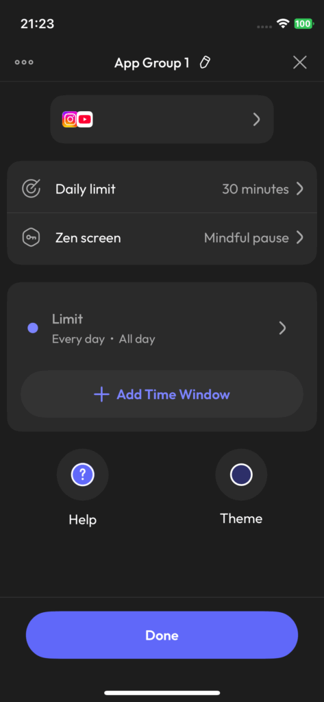 A screenshot of screenzen app blocker
