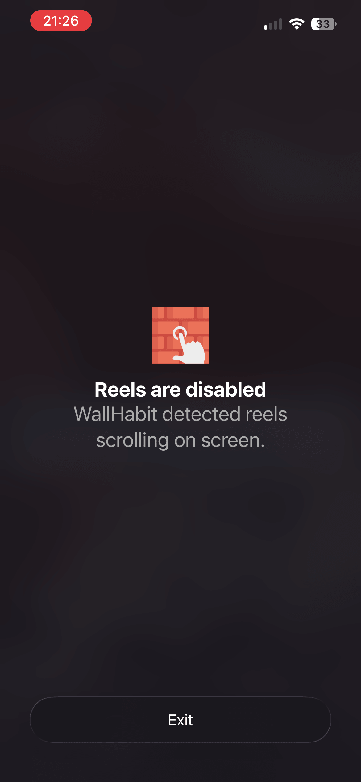 WallHabit detecting Instagram Reels and redirecting out of the feed on iPhone