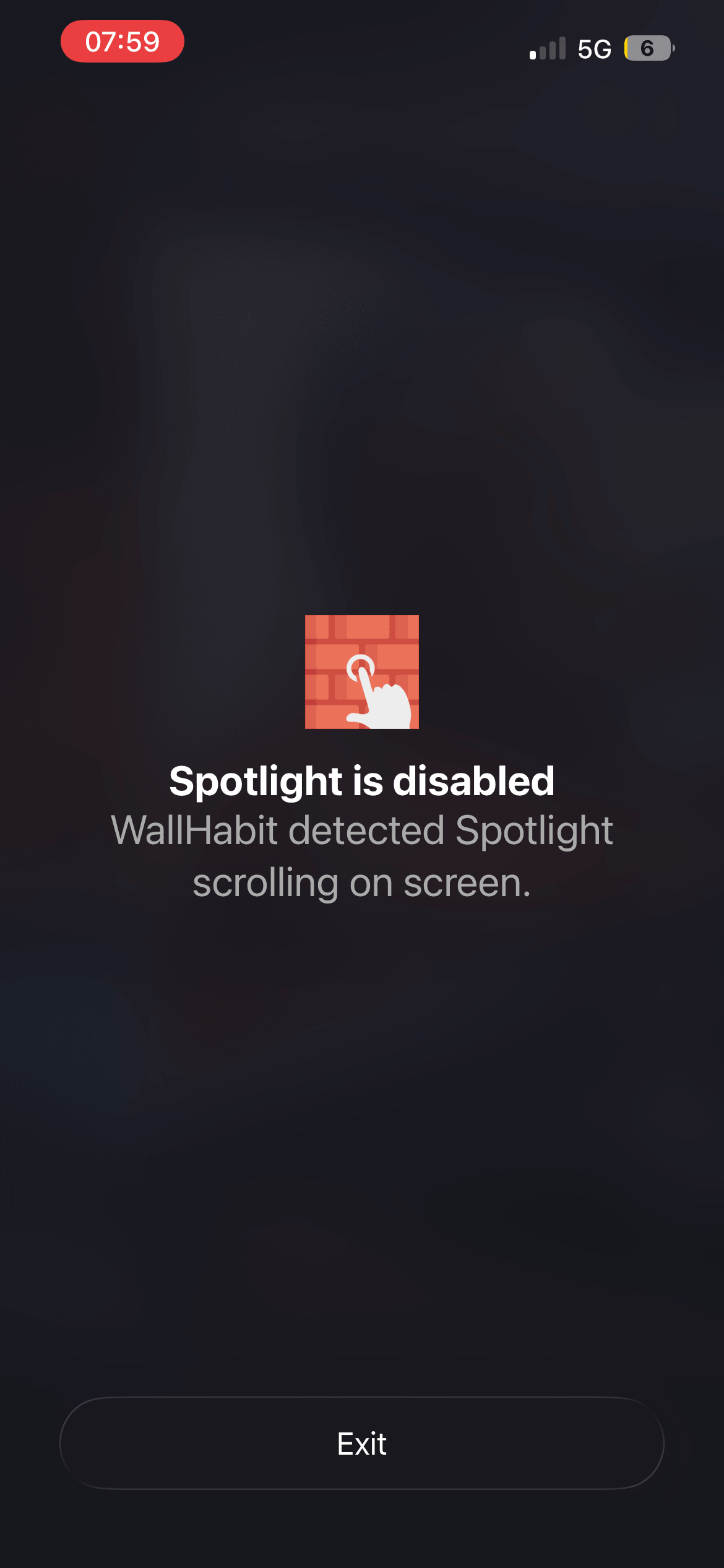 WallHabit detecting Snapchat Spotlight and redirecting out of the feed on iPhone